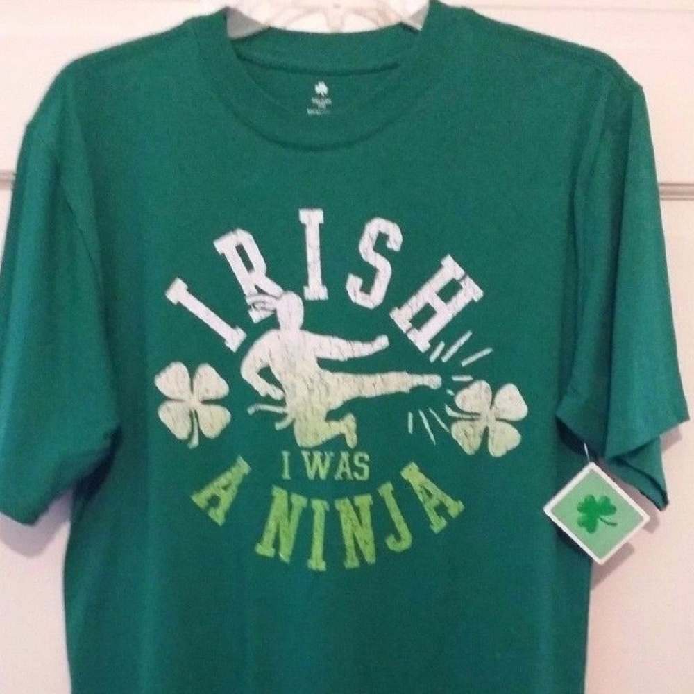 IRISH I WAS A NINJA BOY'S 2XL GREEN COTTON T-SHIRT